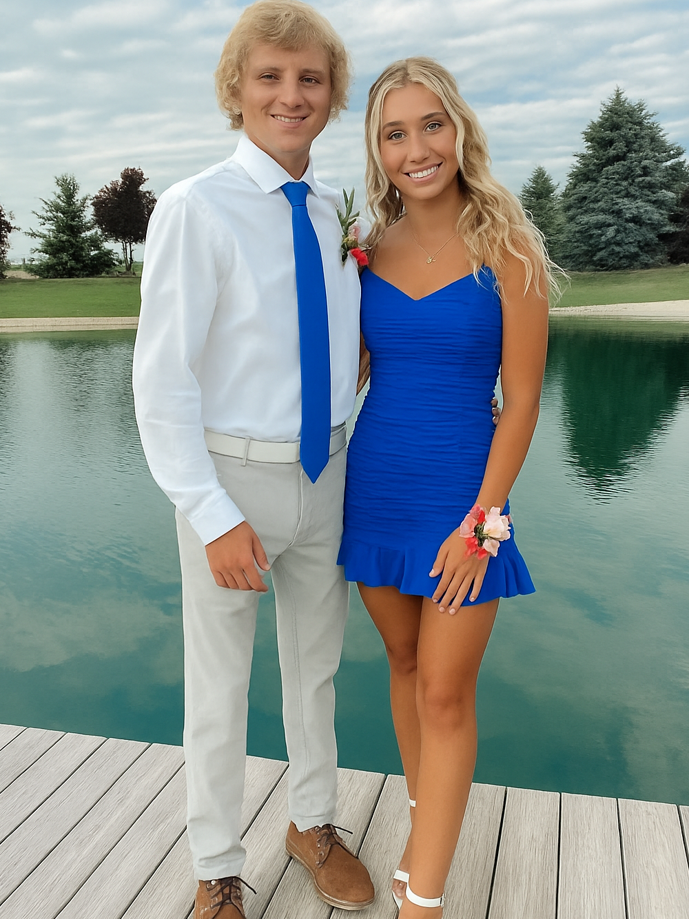 Royal Blue Cute Sheath Satin Short Homecoming Dress with Ruffles