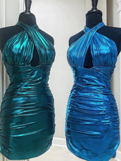Mermaid Halter Metallic Tight Short Homecoming Dress