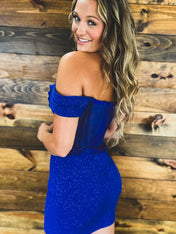 Royal Blue Off the Shoulder Short Tight Homecoming Party Dress