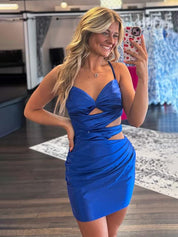Royal Blue Spaghetti Straps Cutouts Tight Short Homecoming Dress
