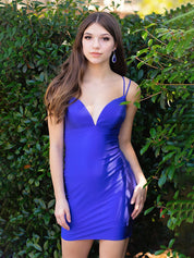 Royal Blue Spaghetti Straps V-Neck Ruched Short Homecoming Dress