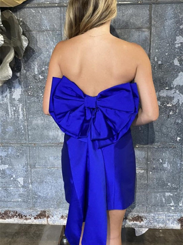 Royal Blue Strapless Back Bow Short Homecoming Dress