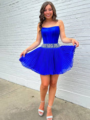 Royal Blue Strapless Beaded Ruched Short Homecoming Dress
