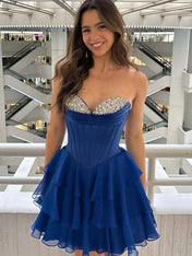Royal Blue Strapless Sweetheartl Corset Tiered Homecoming Dress