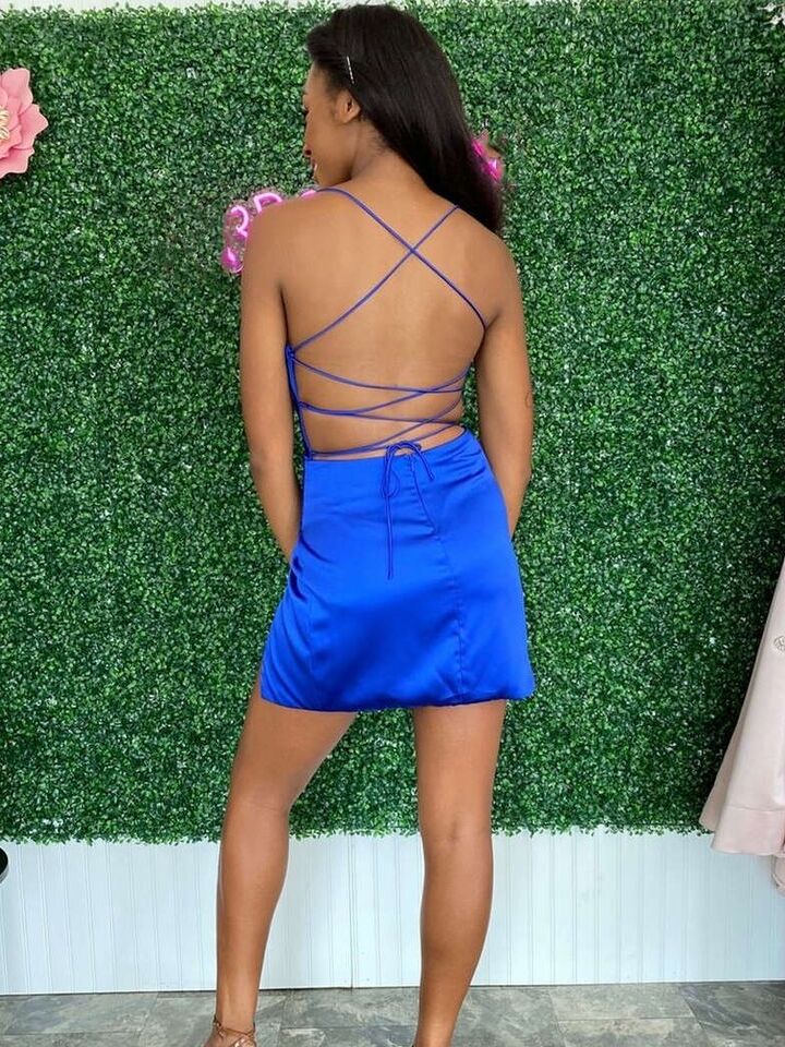 Royal Blue Tight Pleated Homecoming Dress with Slit
