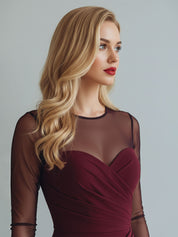 Ruched Mermaid Illusion Neck Long Formal Dress with Silt