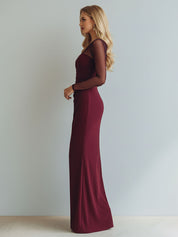 Ruched Mermaid Illusion Neck Long Formal Dress with Silt