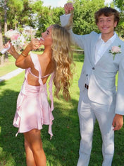 Ruffle Strap Short Homecoming Dress with Cutouts