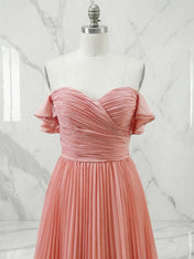 Ruffled Pleated Tulle Off The Shoulder Short Sleeve A-Line Gown Dress