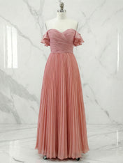 Ruffled Pleated Tulle Off The Shoulder Short Sleeve A-Line Gown Dress