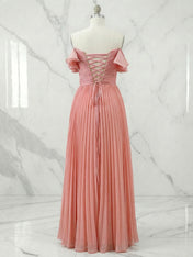 Ruffled Pleated Tulle Off The Shoulder Short Sleeve A-Line Gown Dress