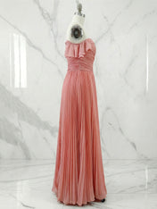 Ruffled Pleated Tulle Off The Shoulder Short Sleeve A-Line Gown Dress