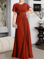 A-line Scoop Floor-Length Chiffon Mother of the Bride Dress With Pleated Beading