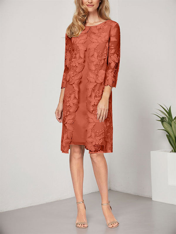 A-line Scoop Knee-Length Chiffon Lace Mother of the Bride Dress With Jacket