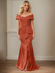 Sheath/Column Off-the-Shoulder Sleeveless Floor-Length Mother of the Bride Dresses With Ruffles