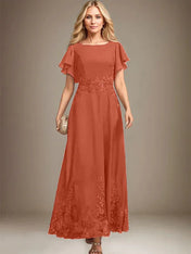 A-line Scoop Ankle-Length Lace Chiffon Mother of the Bride Dress With Sequins