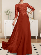 A-line Scoop Floor-Length Lace Chiffon Mother of the Bride Dress With Sequins