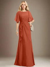 A-line Scoop Floor-Length Chiffon Mother of the Bride Dress With Cascading Ruffles Beading Sequins