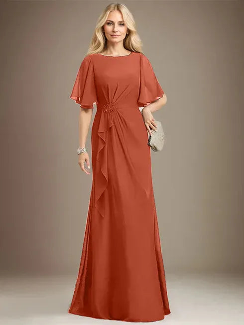 Dreamylily A-line Scoop Floor-Length Chiffon Mother of the Bride Dress With Cascading Ruffles Beading Sequins Dreamylily A-line Scoop Floor-Length Chiffon Mother of the Bride Dress With Cascading Ruffles Beading Sequins
