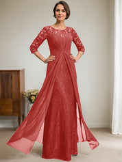 Robe de mère de la mariée trapèze en mousseline de soie et dentelle, longueur au sol, avec décolleté en V et volants perlés 