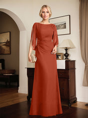 Sheath/Column Scoop Floor-Length Chiffon Mother of the Bride Dress With Pleated Beading