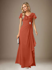 Stormy A-Line V-Neck Ruched Chiffon Dress