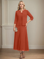 Separates A-line Scoop Tea-Length Chiffon Mother of the Bride Dress With Sequins Beading