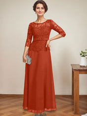 A-line Scoop Illusion Ankle-Length Chiffon Lace Mother of the Bride Dress With Rhinestone Beading