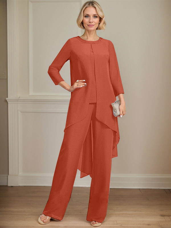 Pantsuit Scoop Floor-Length Chiffon Mother of the Bride Dress With Sequins Beading
