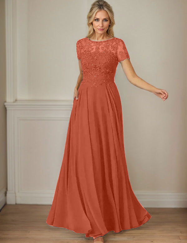 Dark Navy A-Line Boatneck Sequins Chiffon Dress