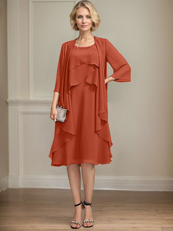 A-line Scoop Knee-Length Chiffon Mother of the Bride Dress With Beading