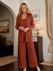 Chiffon Mother of the Bride Pantsuits with Jacket & Sequins