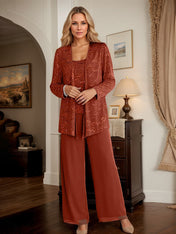 Chiffon Mother of the Bride Pantsuits with Jacket & Sequins