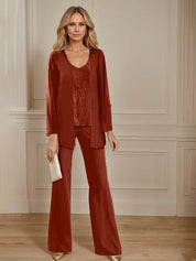 Tailleur-pantalon en mousseline avec veste pour mère de la mariée 