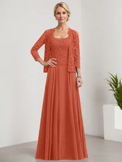 A-line Square Floor-Length Lace Chiffon Mother of the Bride Dress With Sequins