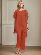 Separates Jumpsuit/Pantsuit Scoop Ankle-Length Chiffon Mother of the Bride Dress