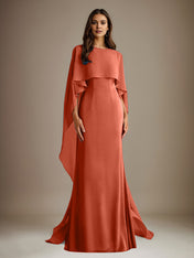 Sheath/Column Boatneck Floor-Length Chiffon Mother of the Bride Dress With Cascading Ruffles