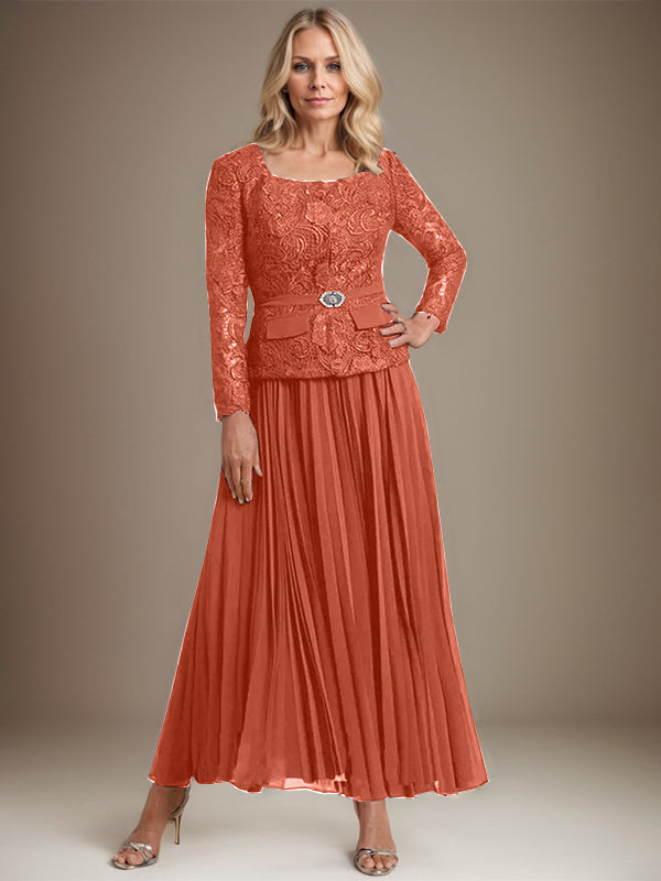 A-line Square Ankle-Length Chiffon Mother of the Bride Dress With Pleated