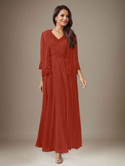 Plum A-Line Sequins Chiffon Dress