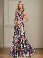 A-Line V-Neck Peonies Floral Mother of the Bride Dress