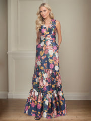 A-Line V-Neck Peonies Floral Mother of the Bride Dress