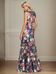 A-Line V-Neck Peonies Floral Mother of the Bride Dress