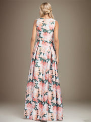 A-line V-Neck Peach Peonies Mother of the Bride Dress