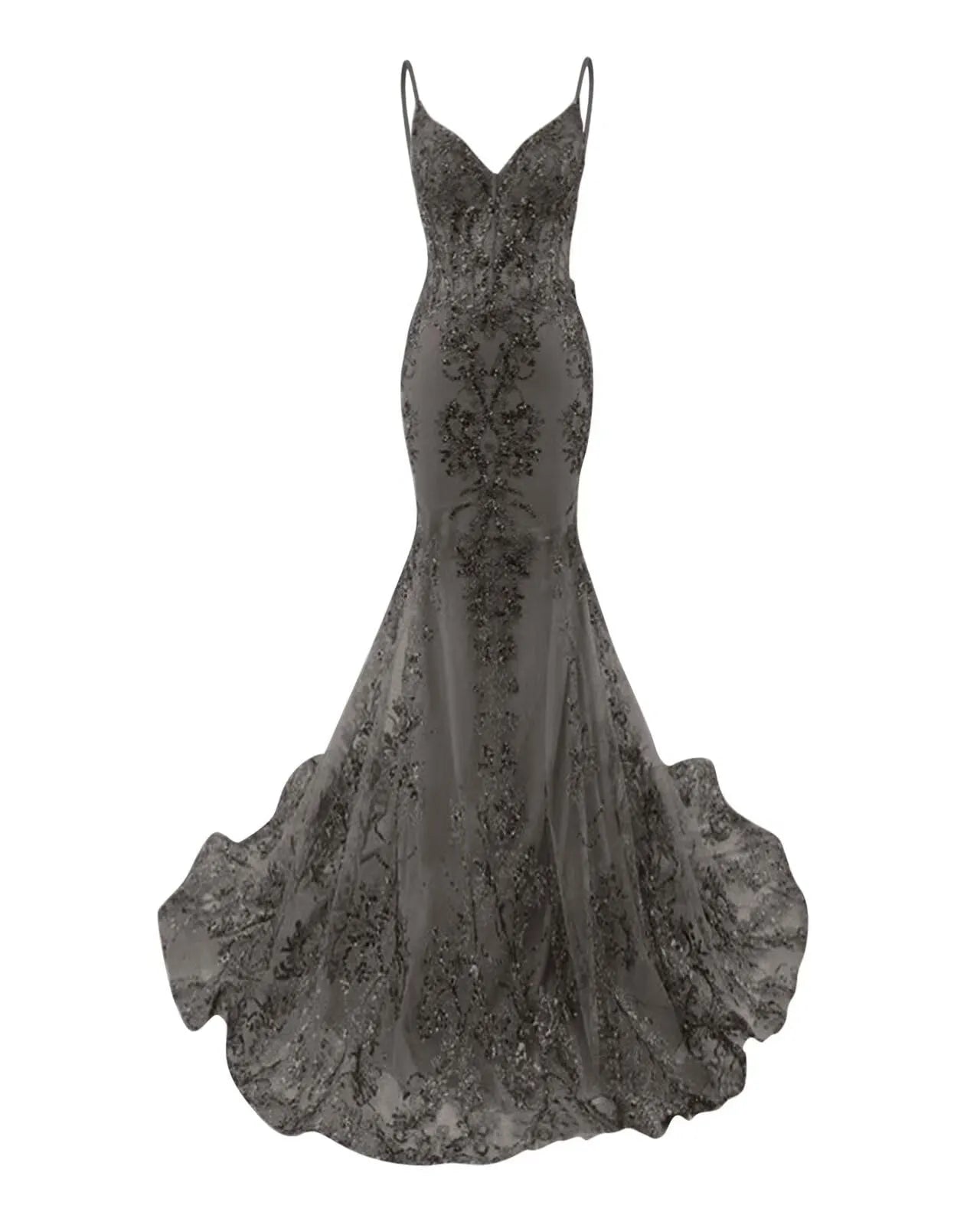 Mermaid Spaghetti Straps Sparkly Sequin Lace Applique Long Prom Dress