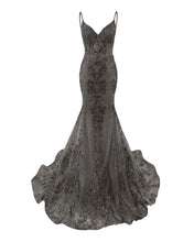 Trumpet/Mermaid Spaghetti Straps Sparkly Sequin Lace Applique Long Prom Dress