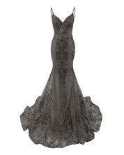 Trumpet/Mermaid Spaghetti Straps Sparkly Sequin Lace Applique Long Prom Dress