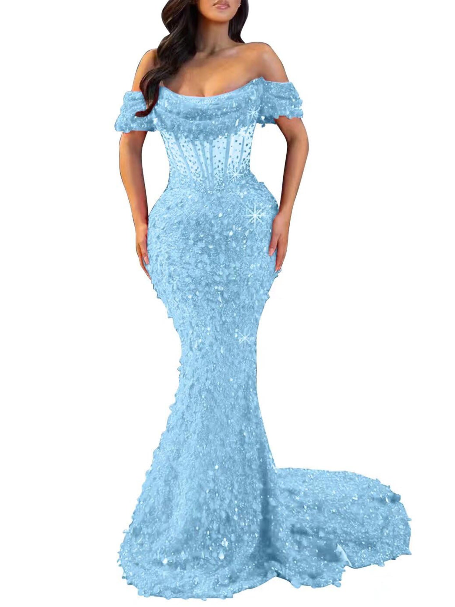 Mermaid Off The Shoulder Sequin Long Prom Dress