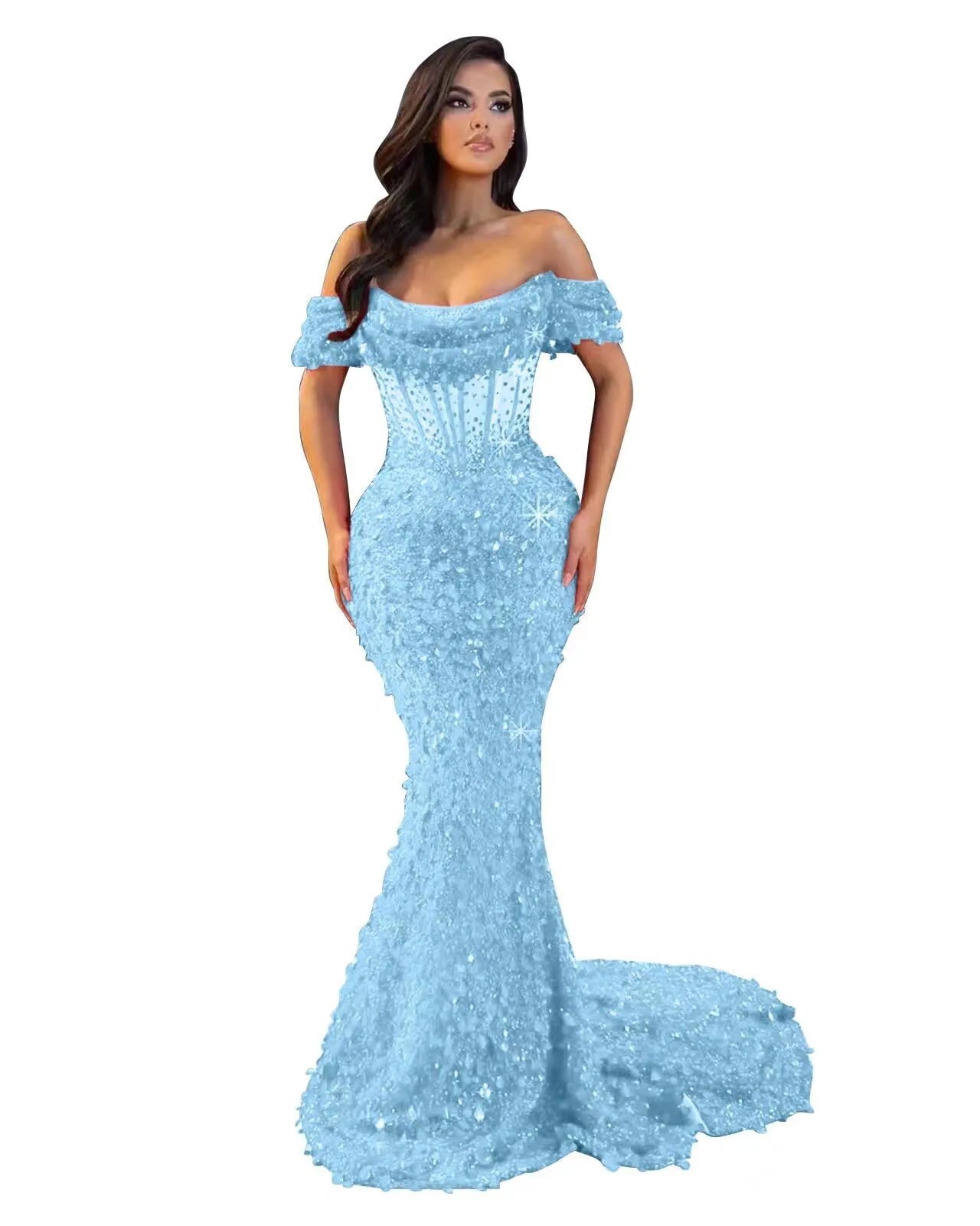 Mermaid Off The Shoulder Sequin Long Prom Dress