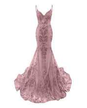 Trumpet/Mermaid Spaghetti Straps Sparkly Sequin Lace Applique Long Prom Dress