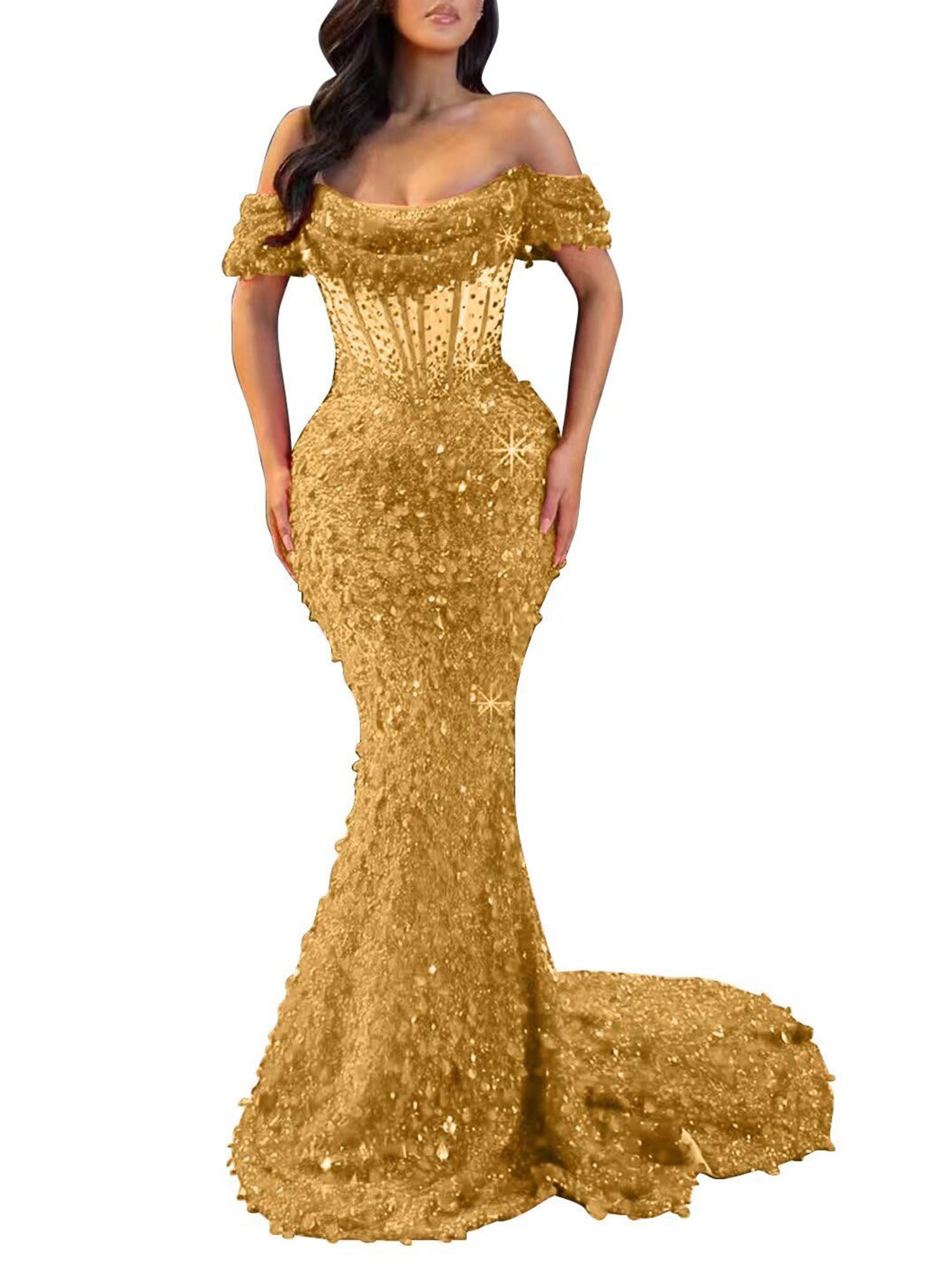 Mermaid Off The Shoulder Sequin Long Prom Dress